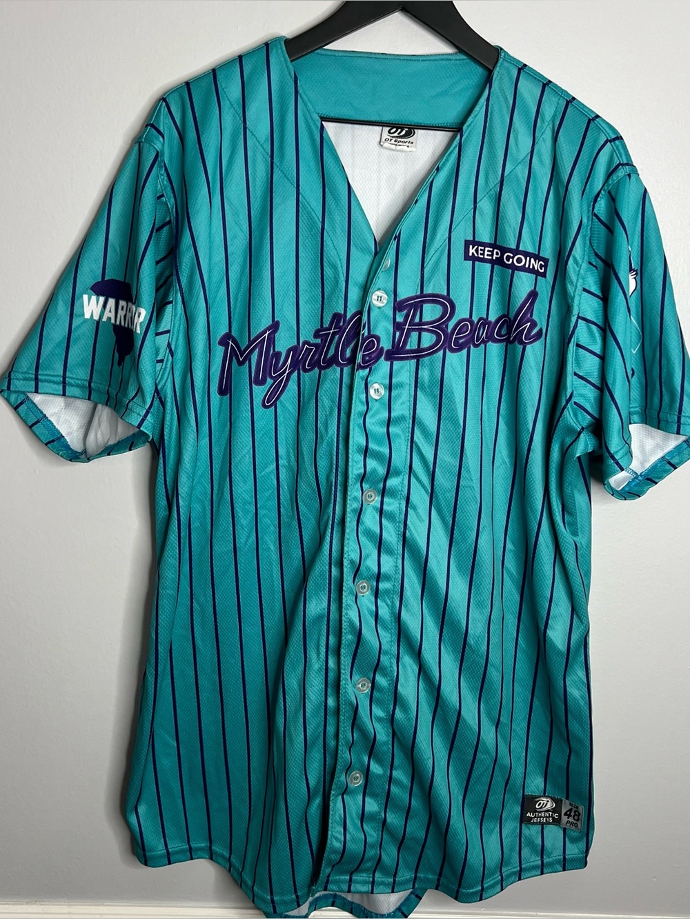 Myrtle Beach Pelicans Baseball Jersey Mens 48 OT Sports Teal MiLB Chicago Cubs